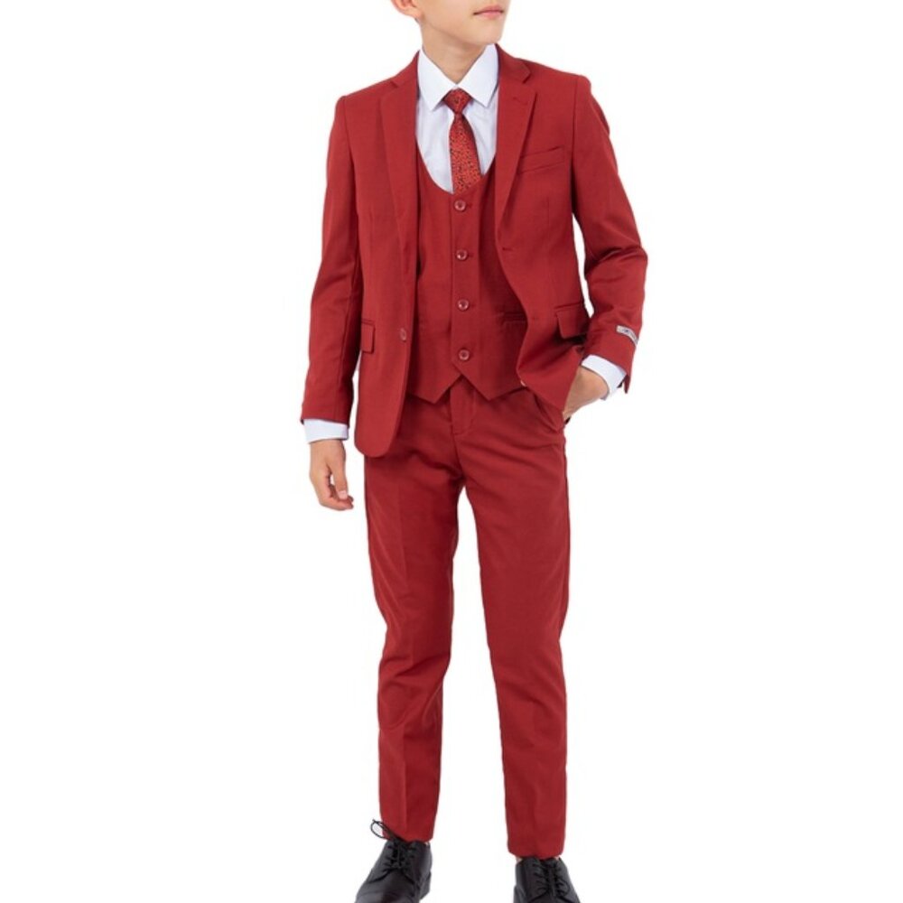 Premium Brick Notch Lapel 5 Piece Stacy Adams Boy's Suit